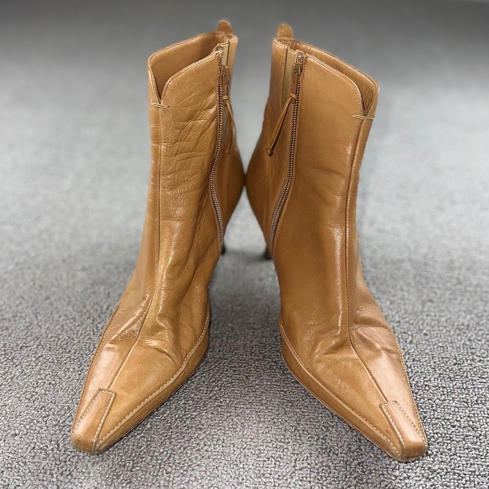 Y2K Donald J Pliner Boots Women 9 M Tan Lindy 55 Leather Spain Made Office Work - Picture 7 of 16